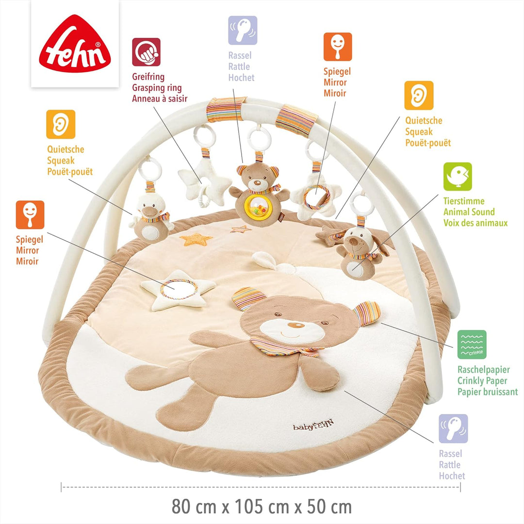 Fehn 160888 3-D-Activity-Decke Rainbow – Spielbogen mit 5 abnehmbaren Spielzeugen – Spiel & Spass vo
