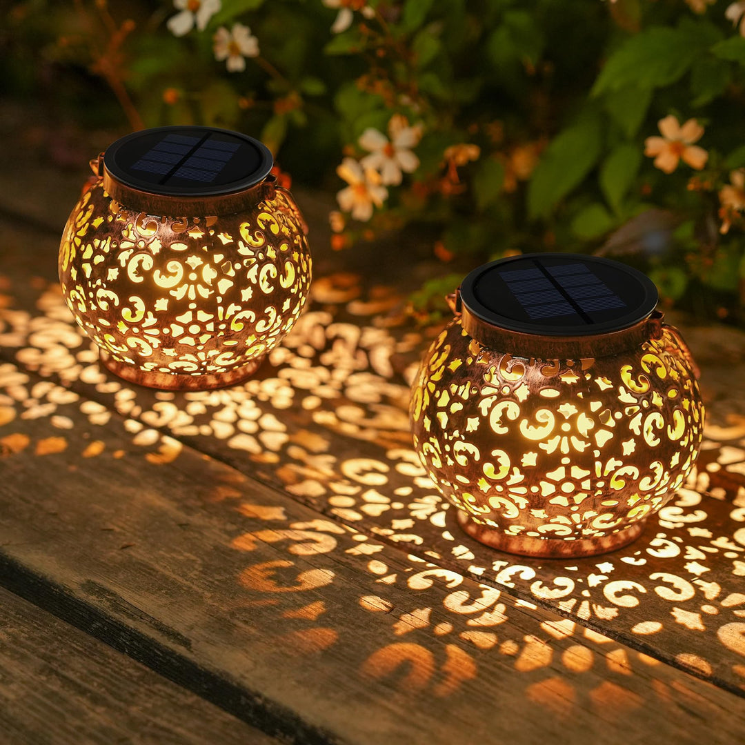JOYCREATOR Solarlaterne für Aussen Wasserdicht IP65, 2 Stück LED Vintage Solar Laternen für Draussen