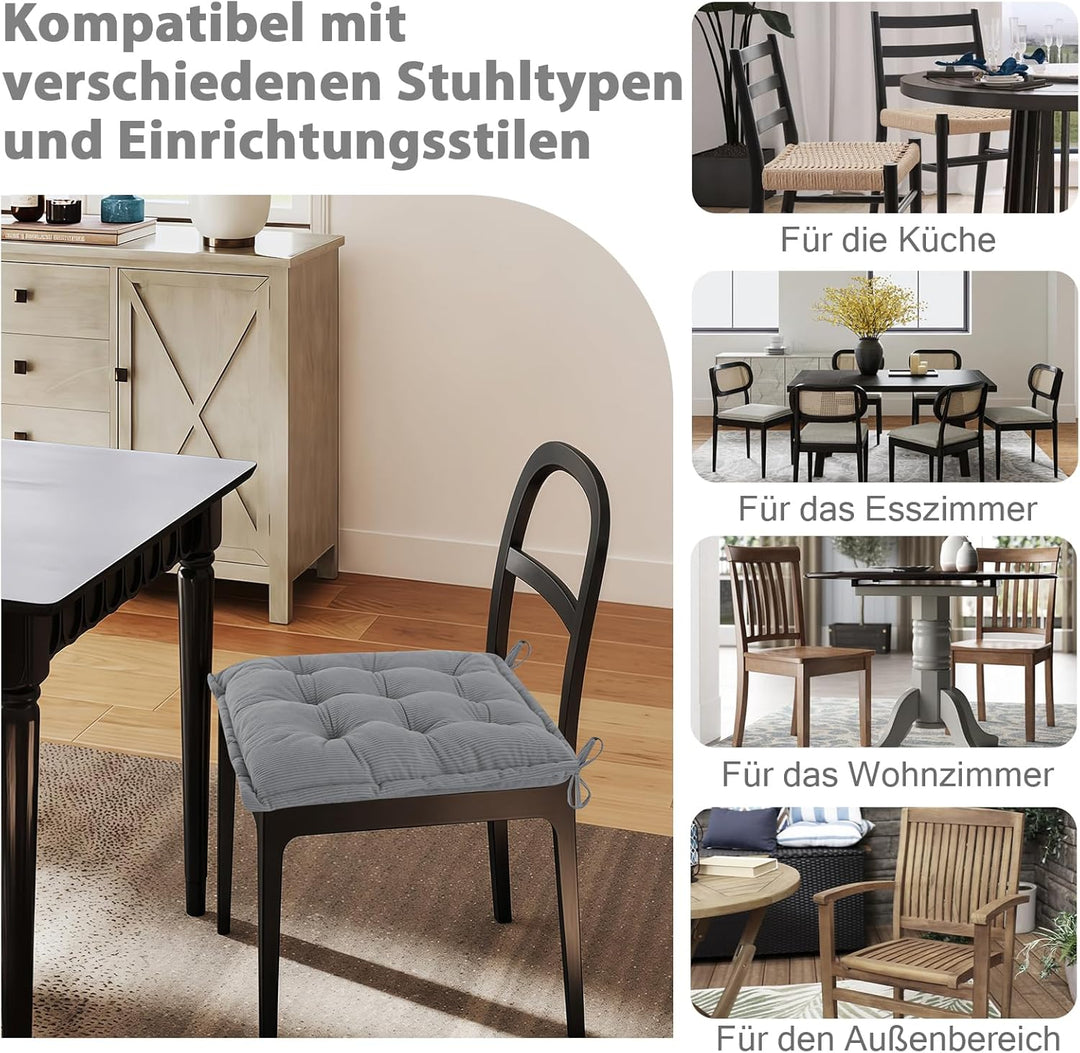 Indoor Sitzkissen Stuhl 2er Set – Komfortable Cordstoff-Sitzmatte Stuhlkissen mit Bändern, Hochwerti