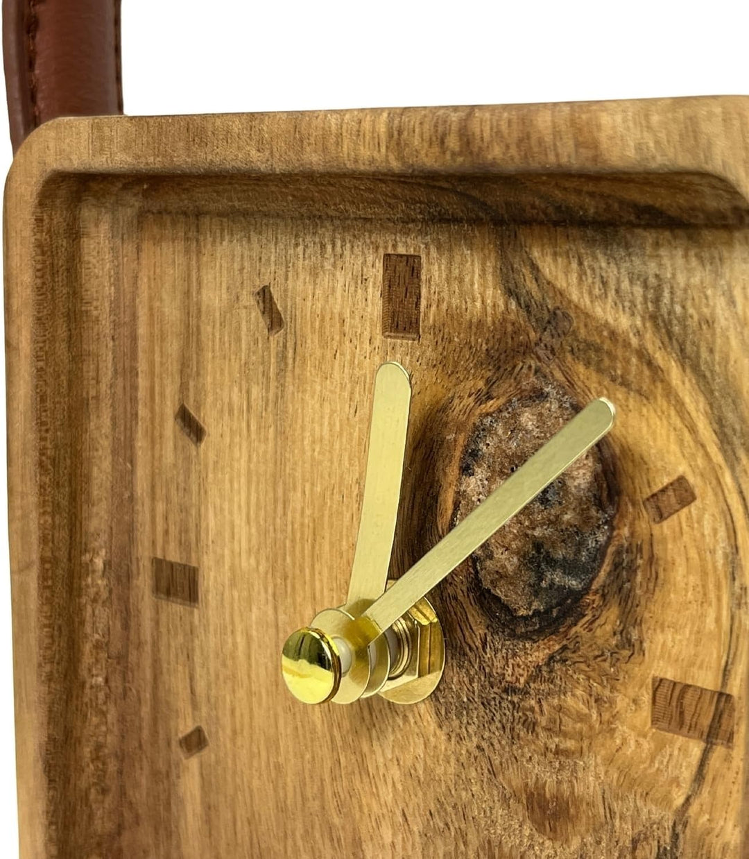 Holz Uhr mit Kunstleder-Gurt und 11cm Höhe