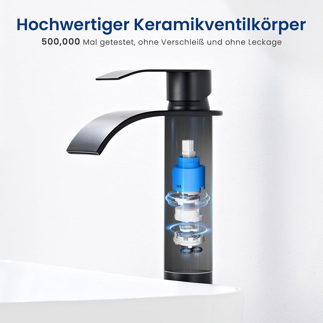 CECIPA Wasserhahn Bad Schwarz, Edelstahl Waschtischarmatur mit Auslauf Höhe 245 mm, Einhandmischer A
