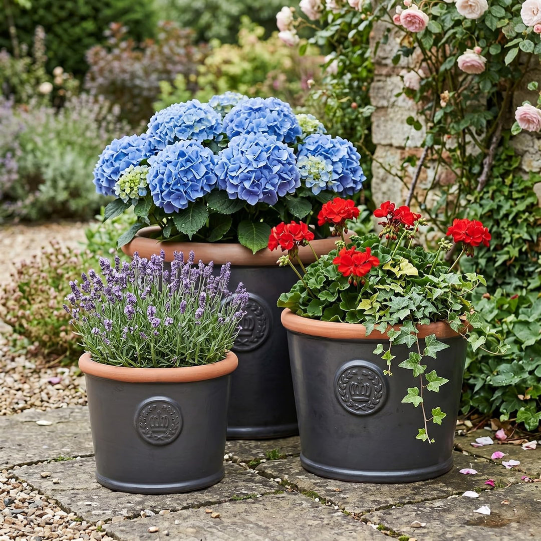 Pflanzgefäss Blumentopf Übertopf Krone Steinzeug glasiert Weiss Grau Türkis 34cm 45cm absolut Frostf