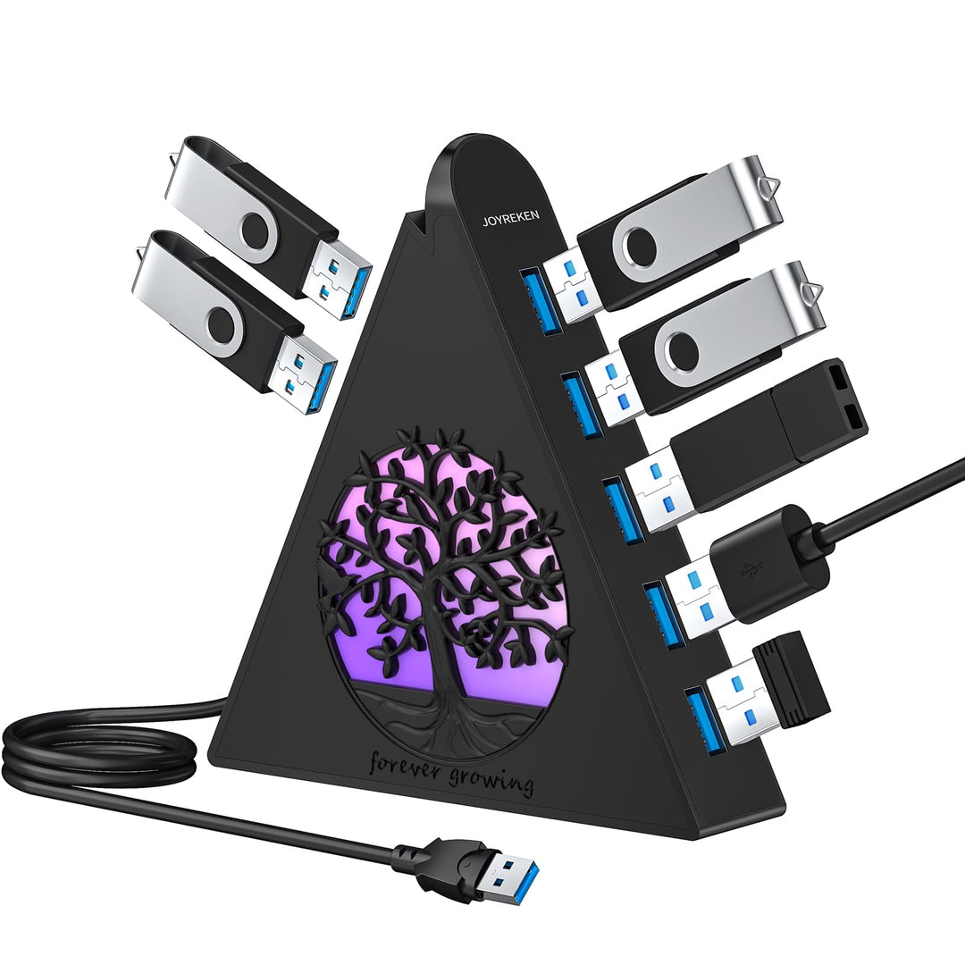 7-Port USB 3.0 Tree Hub, vertikaler USB-Hub-Splitter mit RGB-Baumbeleuchtung, 5 Gbit/s High-Speed-Da