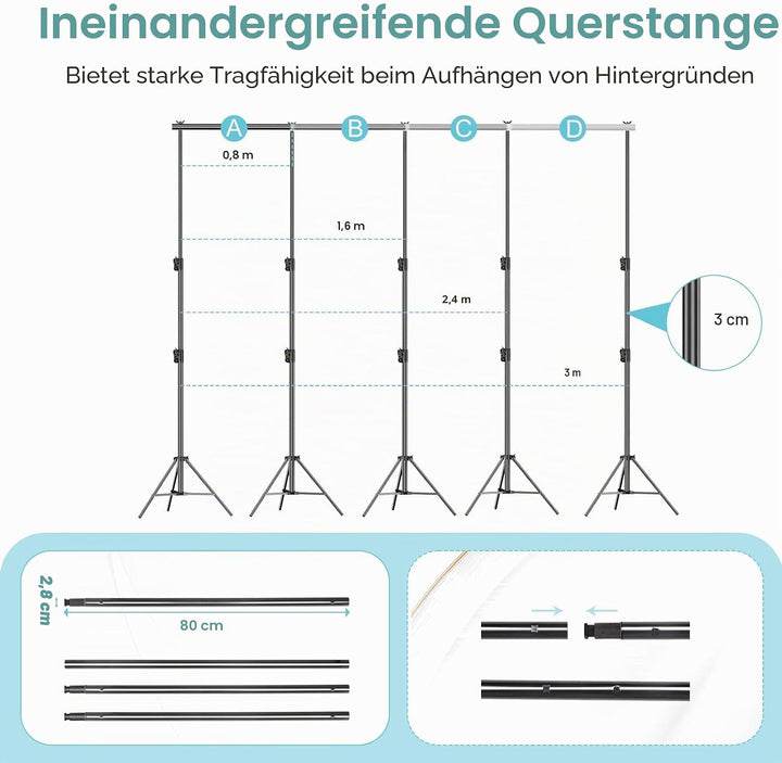 EMART 2,8x3m Hintergrundsystem stabiles Hintergrund Ständer belastbar bis 13,6kg mit 2 Klemmen, Back
