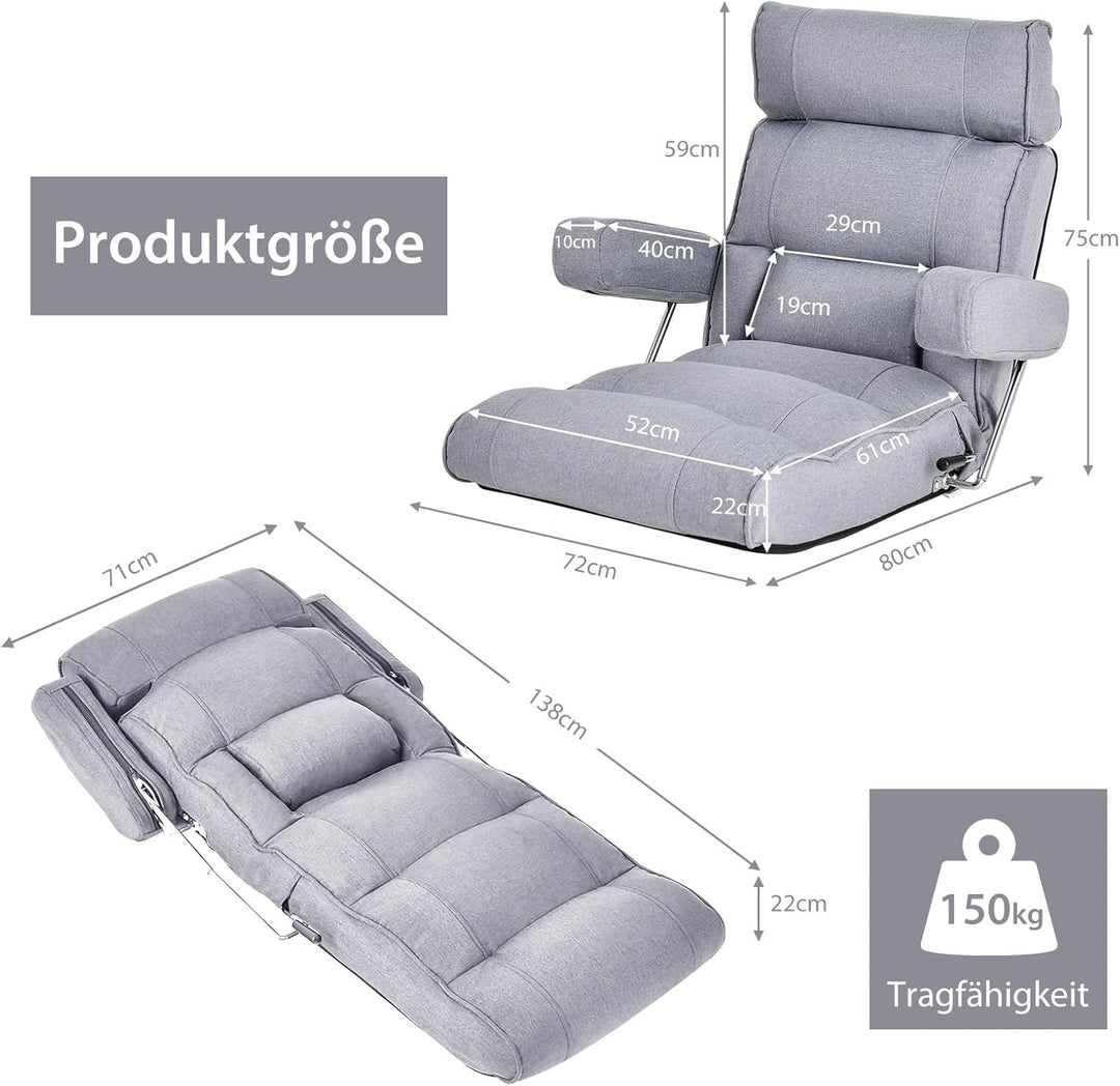 GOPLUS Bodenstuhl, Relaxliege mit Armlehne & Verstellbarer Rückenlehne, Bodensessel mit Schlaffunkti