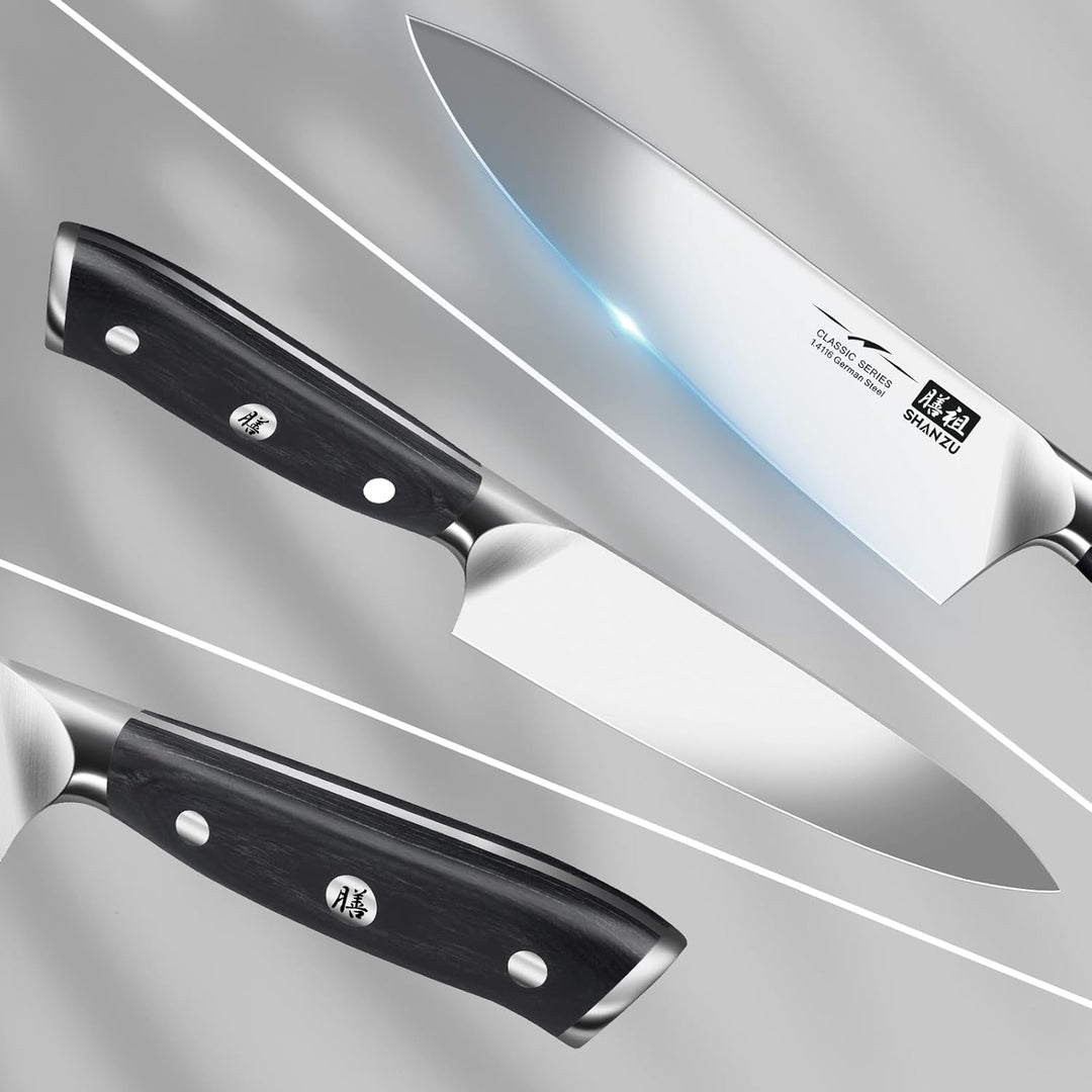 SHAN ZU Küchenmesser Kochmesser Profi Messer, Chefmesser 20cm Deutscher Edelstahl Extra Scharfe Mess