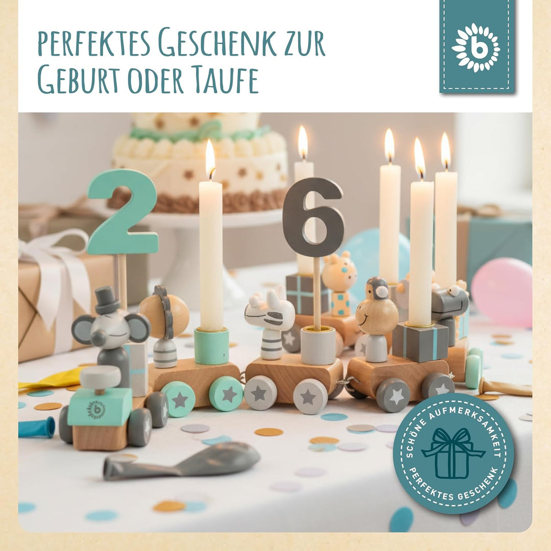 Bieco Geburtstagszug Holz - Scandi Look 0-99 Jahre - Mädchen 1 Geburtstag Junge Geburtstagsring Gebu