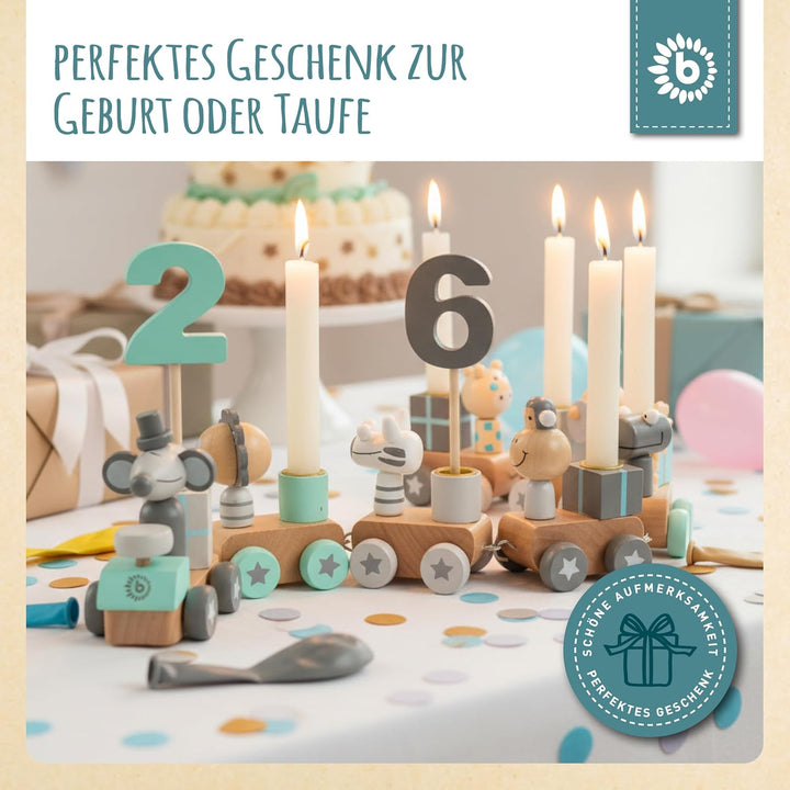 Bieco Geburtstagszug Holz - Scandi Look 0-99 Jahre - Mädchen 1 Geburtstag Junge Geburtstagsring Gebu