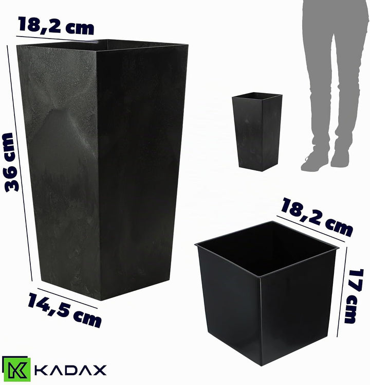 KADAX Pflanzkübel mit Innentopf, Höhe 36cm, Beton schwarz – Wetterfester Blumentopf für Innen &amp; Auss