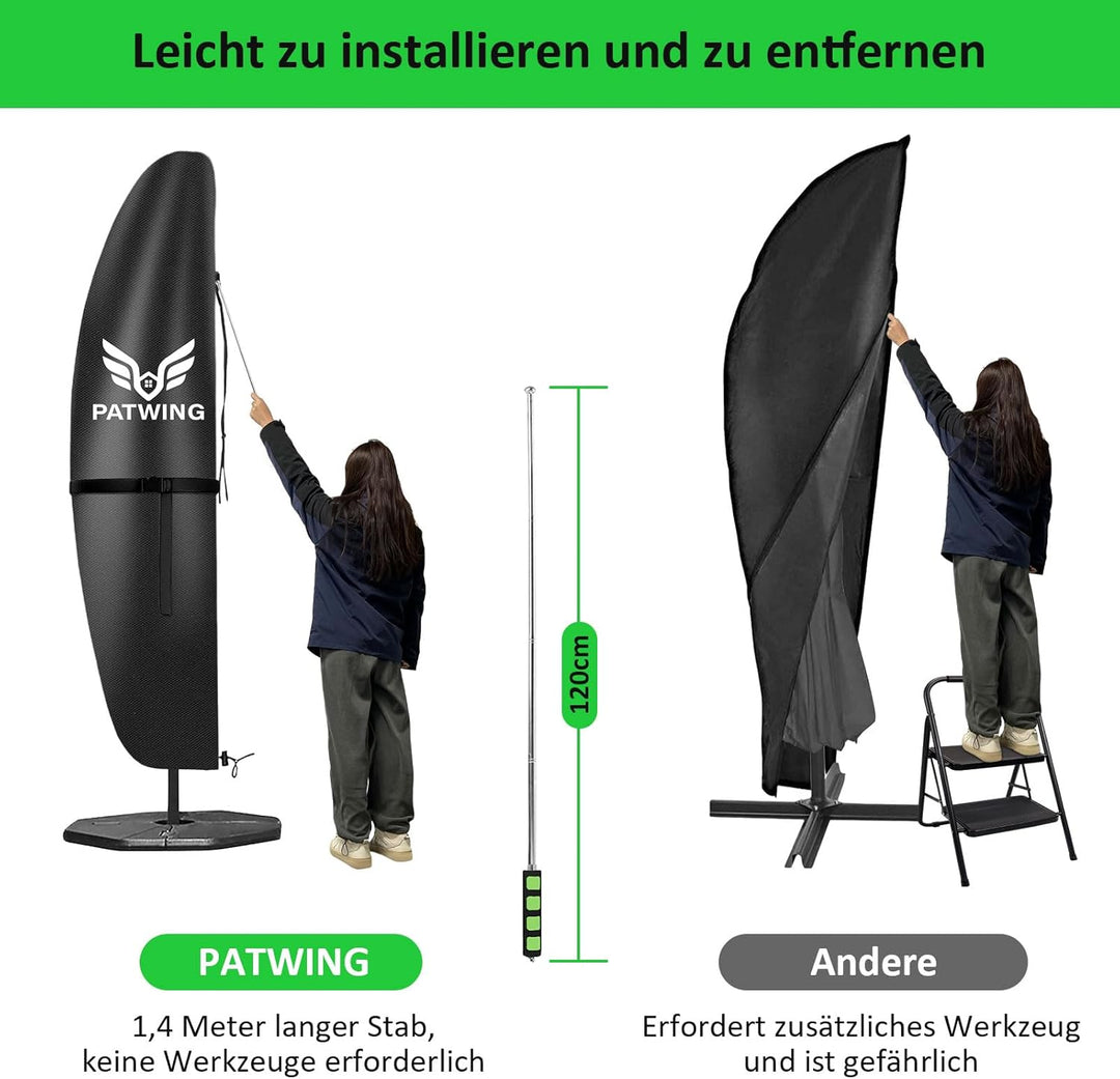 Sonnenschirm Schutzhülle mit Stab - 600D Oxford Abdeckung für Ampelschirm 2 bis 4 M, Wetterfest, Was