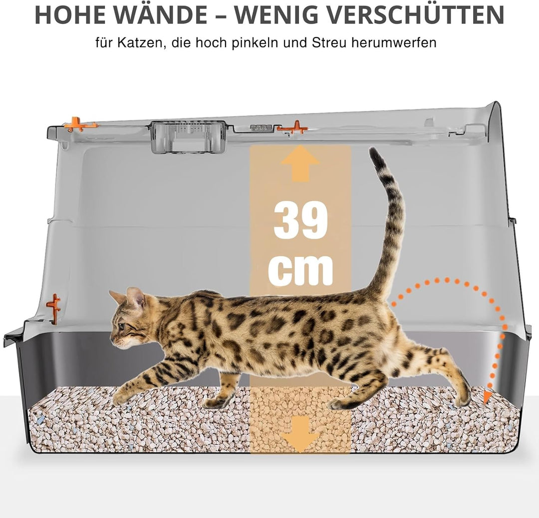 Katzentoilette aus Edelstahl, XXL geschlossene Katzentoilette mit Deckel, leicht zu reinigen, hochse