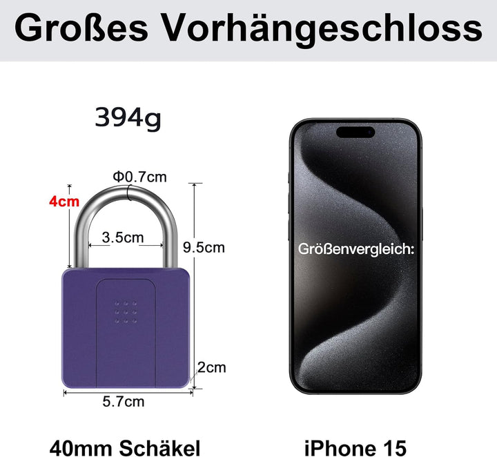 Vorhängeschloss Fingerabdruck, Anweller Vorhängeschloss, Schloss mit Schlüssel, Vorhängeschloss Wett