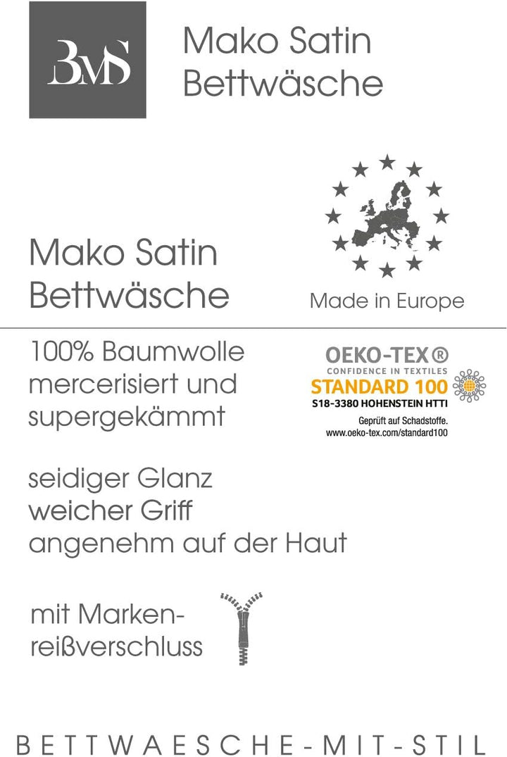 Mako-Satin Baumwollsatin Bettwäsche Uni einfarbig zum Kombinieren (Bettbezug 200 cm x 220 cm, Anthra