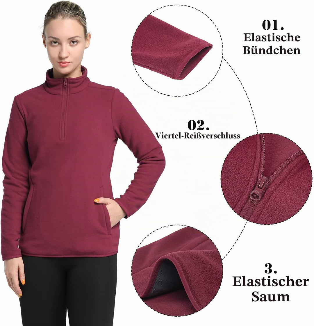 33,000ft Damen Fleece Pullover mit Halbreissverschluss Stehkragen Fleecepullover Sweatjacke Winter W