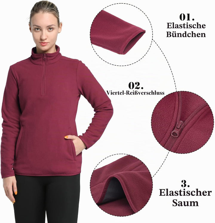 33,000ft Damen Fleece Pullover mit Halbreissverschluss Stehkragen Fleecepullover Sweatjacke Winter W
