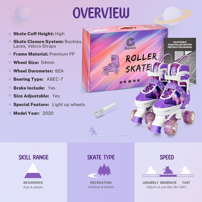 Gonex Verstellbar Rollschuhe, Leuchtenden Rädern Roller Skates für Mädchen Jungen Kinder Erwachsene