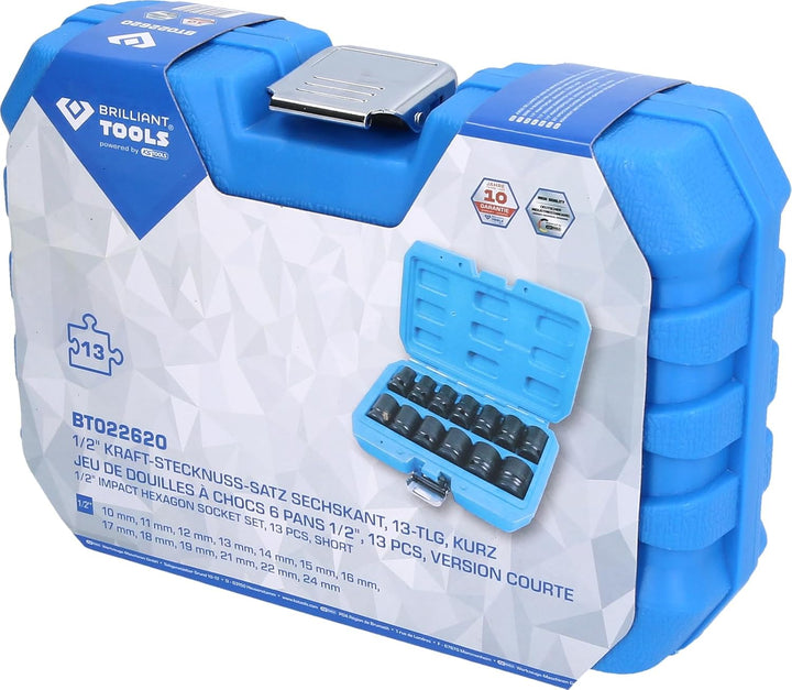 BRILLIANT TOOLS BT022620 1/2" Kraft-Stecknuss-Satz sechskant, 13-TLG, kurz [Powered by KS Tools]