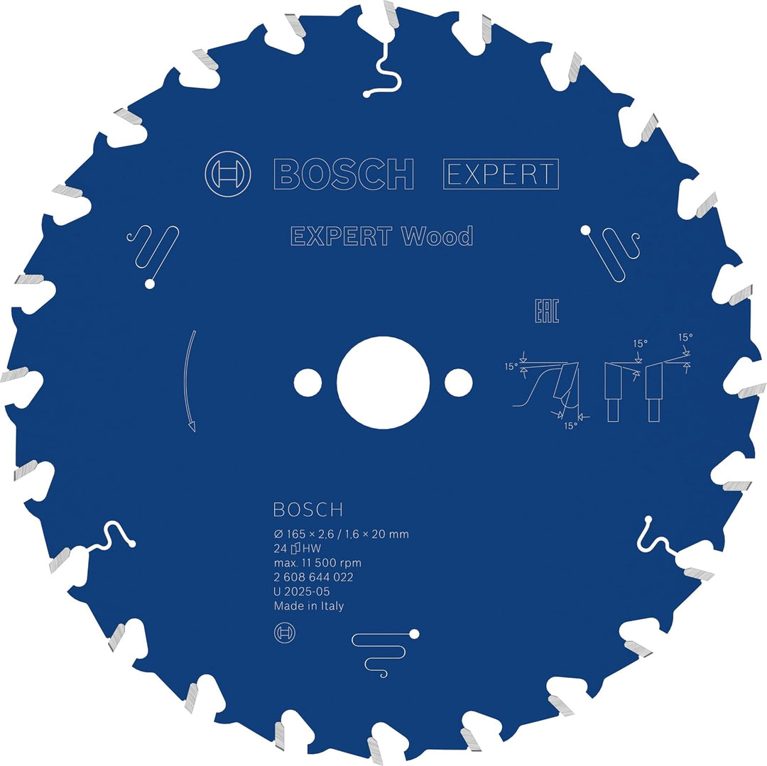 Bosch Professional 1x Kreissägeblatt Expert for Wood (Holz, Sägeblatt Ø 165 x 20 x 2,6 mm, 24 Zähne,