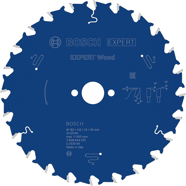 Bosch Professional 1x Kreissägeblatt Expert for Wood (Holz, Sägeblatt Ø 165 x 20 x 2,6 mm, 24 Zähne,