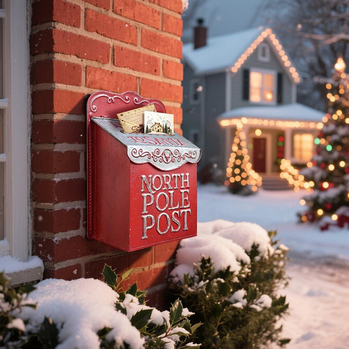 Weihnachtsmann Briefkasten Weihnachtlicher Deko aus Metall, Weiss Rot, Weihnachtsmann Vintage Briefk