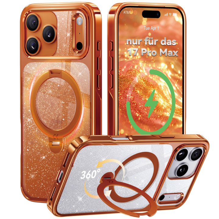 CASEKOO Glitzer Orange für iPhone 17 Pro Max Hülle für MagSafe [360 Drehständer] [Kameraschutz & Mil