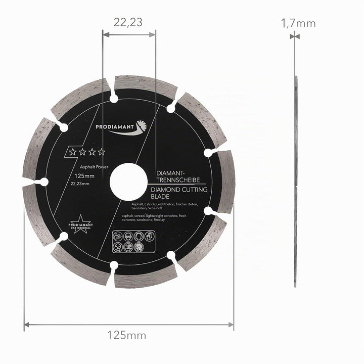 PRODIAMANT Diamantscheibe 125 mm x 22,2 mm Abrasiv für Strassen, Asphalt, Estrich, Leichtbeton, fris