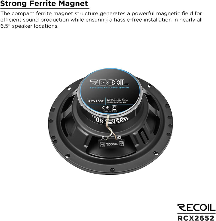 RECOIL RCX265 Echo Series 16,5 cm (6,5 Zoll) 2-Wege-Koaxiallautsprecher, 100 W RMS / 200 W Spitze, P