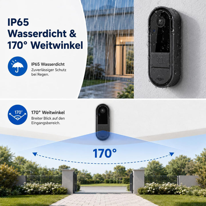 Funkklingel mit Kamera, Kabellose Video Türklingel mit 4,3" IPS Monitor, ohne WLAN & App, Türsprecha