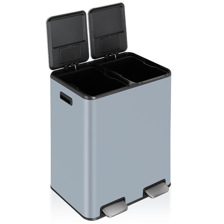 Clevich Mülleimer Küche,2 x 30 Liter Treteimer mit Geruchsfilter,Mülltrennsystem 2 Fächer,Metall Dop