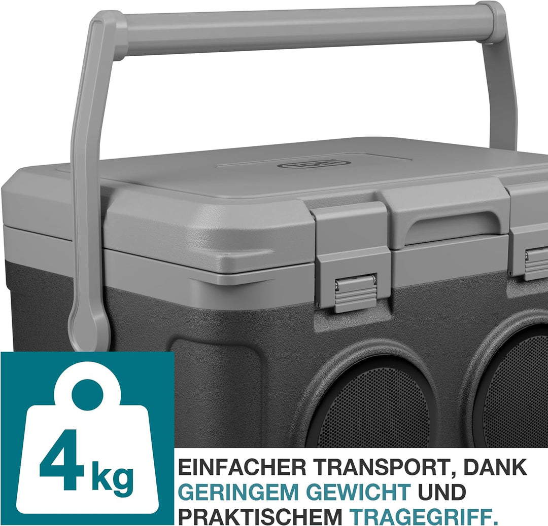 TOM 3in1 Musik Kühlbox 21l zum Kühlen, Warmhalten und Musik hören – mit Bluetooth Lautsprecher – Küh
