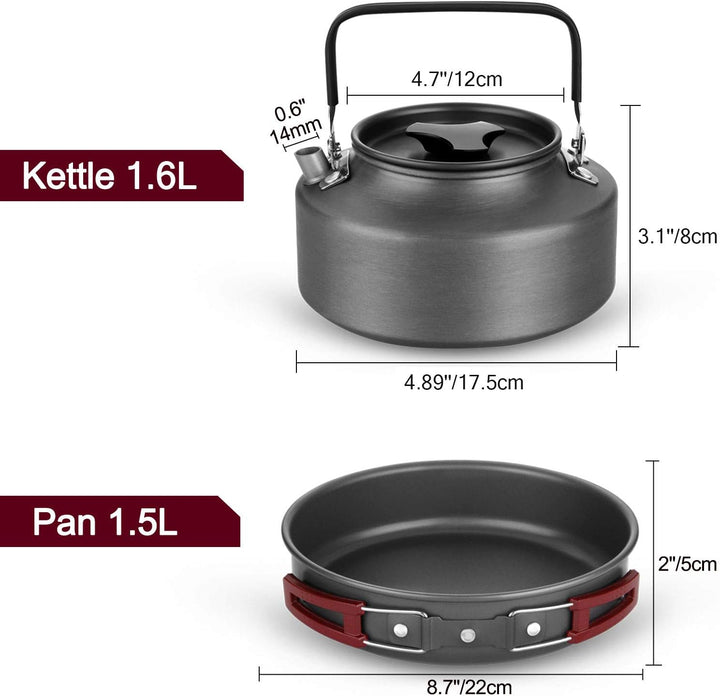 Odoland Camping Geschirr Set, Kochgeschirr für Outdoor Kochen für Camping, Rucksacktourismus, Kochen