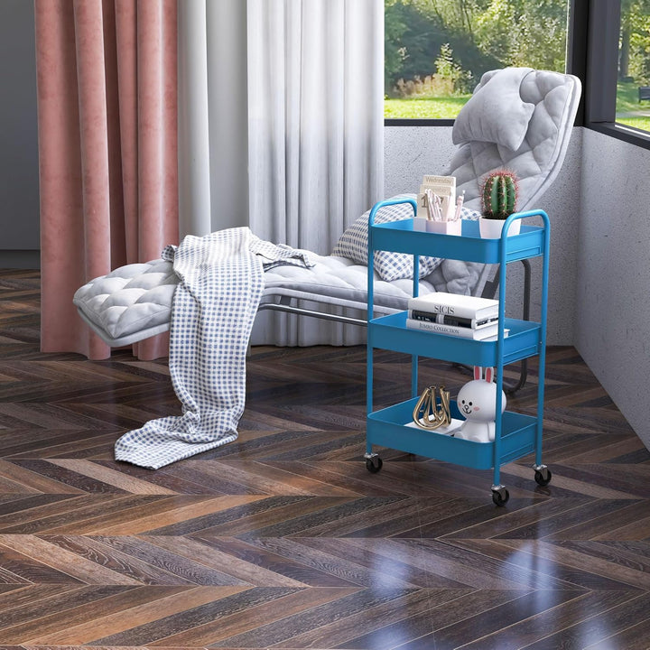 HOMCOM Servierwagen aus Stahl, Servierwagen mit Rollen, 3 Ebenen, perforierte Tabletts – 45 x 30,6 x