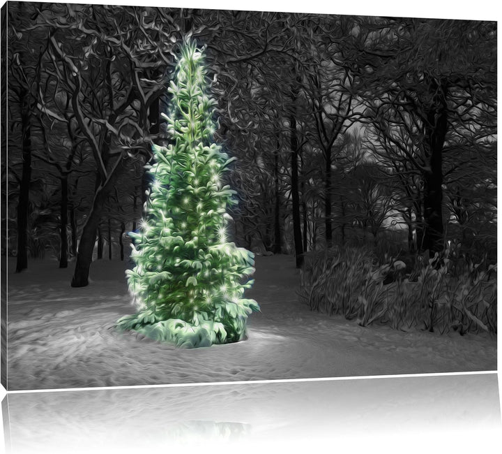 Weihnachtsbaum im Winterwald schwarz/weiss Format: 100x70 auf Leinwand, XXL riesige Bilder fertig ge