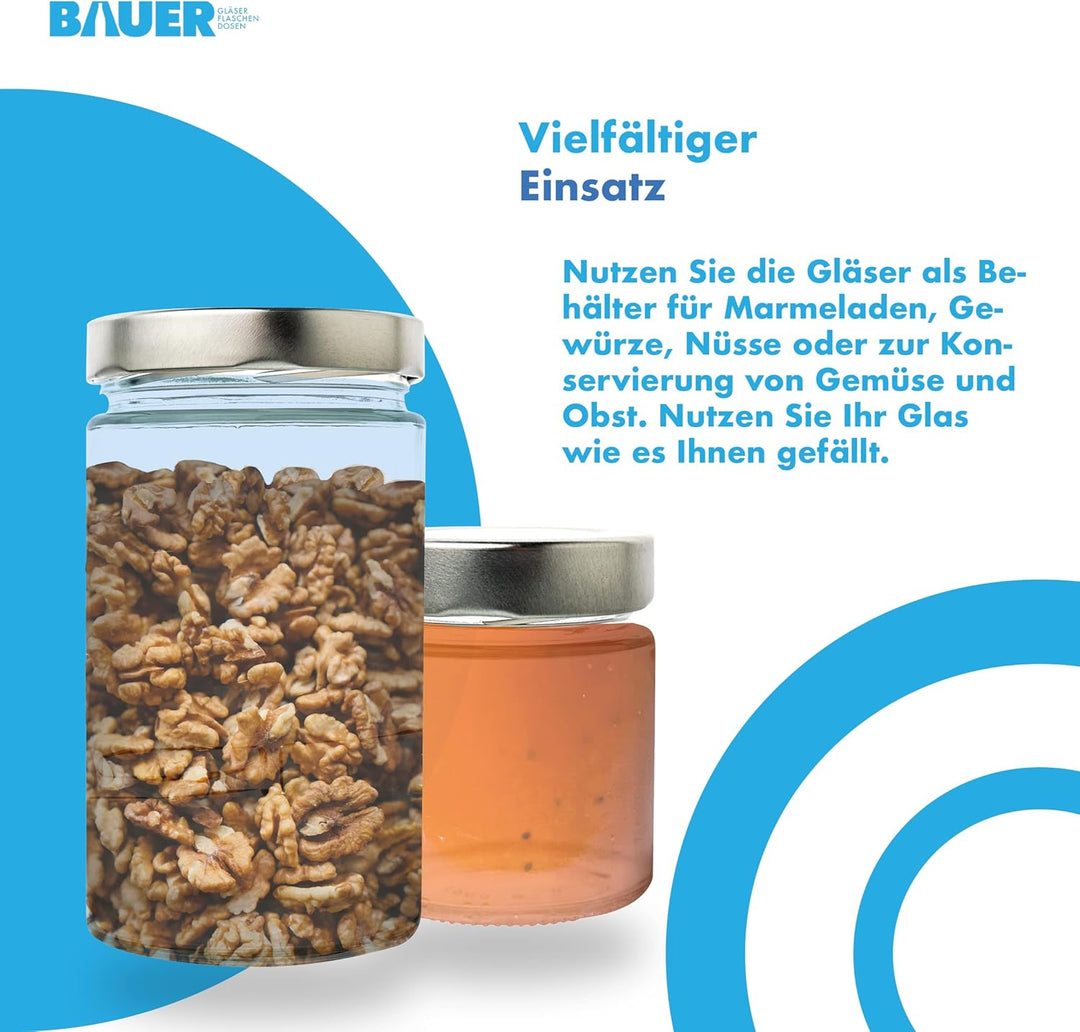 flaschenbauer.de - 6er Set Gewürzgläser Set 154ml - TO 58 Deep Mündung, Silberne Deckel - Ideal für