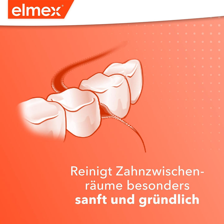 elmex Zahnseide 50 m – gewachstes Zahnband für eine gründliche Zahnreinigung – Faden mit Flauscheffe