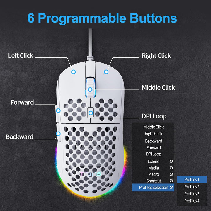 Dierya ×TMKB M1SE Gaming Maus mit 12800 DPI Optischer Sensor,Gaming Mouse 6 Programmierbare Tasten,A