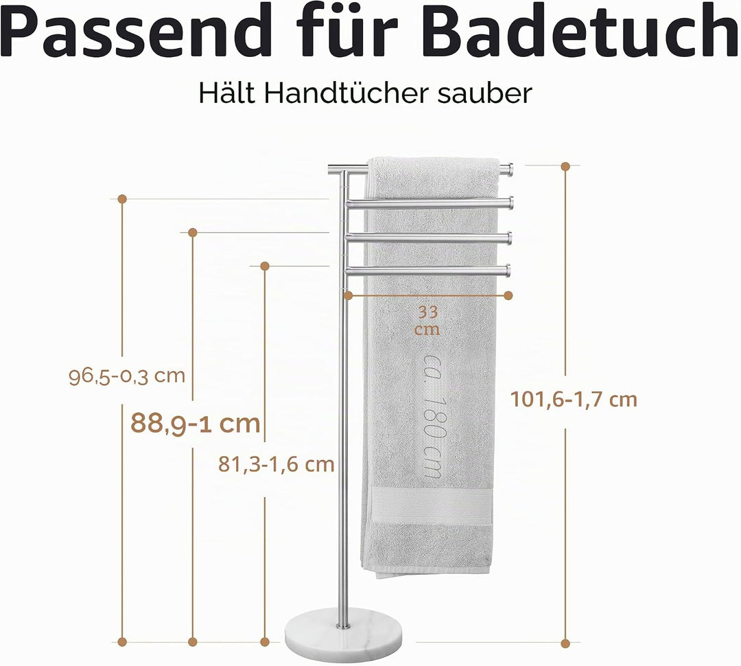 KES Handtuchhalter Stehend Handtuchhalter 4 Armig Schwenkbar Handtuchständer Freistehend Marmor Bad