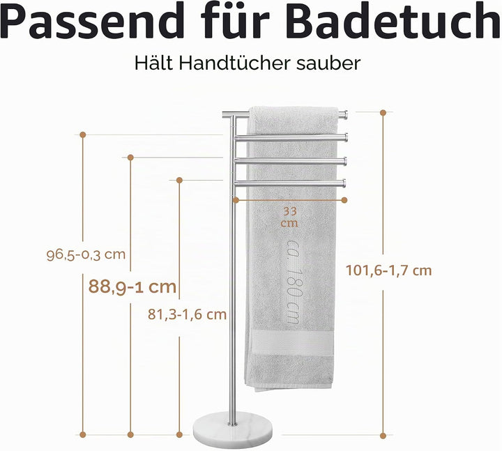 KES Handtuchhalter Stehend Handtuchhalter 4 Armig Schwenkbar Handtuchständer Freistehend Marmor Bad