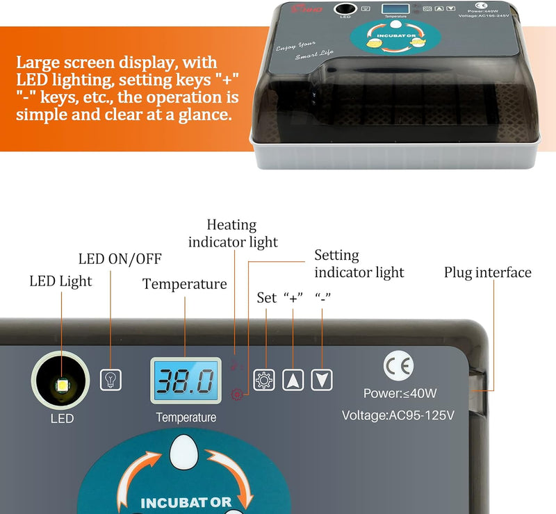 MasXirch 12 Eier Inkubator Automatisch mit Effizienter LED Beleuchtung,Inkubator Brutkasten Motorbrü