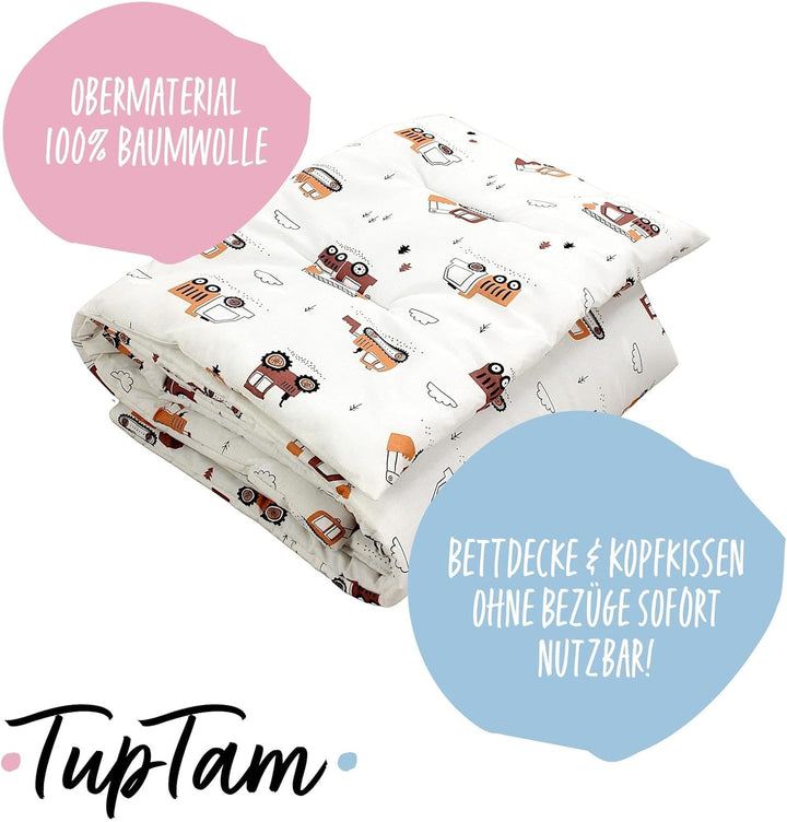TupTam Kinder Gemusterte Bettdecken Set Ganzjahresdecke Bettdecke Kopfkissen Flachkissen 2tlg., Farb