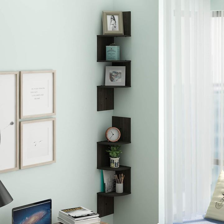Furinno Rossi 3-stufiges Wandregal-Set, 2er-Set, holz, Espresso, 19.81 x 19.81 x 82.55 cm 19.81 x 19