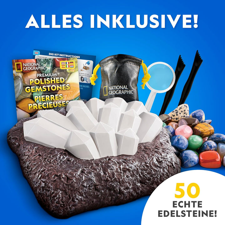 NATIONAL Geographic Riesiges Edelstein-Ausgrabungsset – 50 echte Edelsteine ausgraben, Geologie-Set