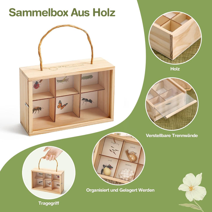 WOODEN TEETHER Forschersets für Kinder ab 3 Jahren, Entdecker Set Indoor und Outdoor Suchspiel für G