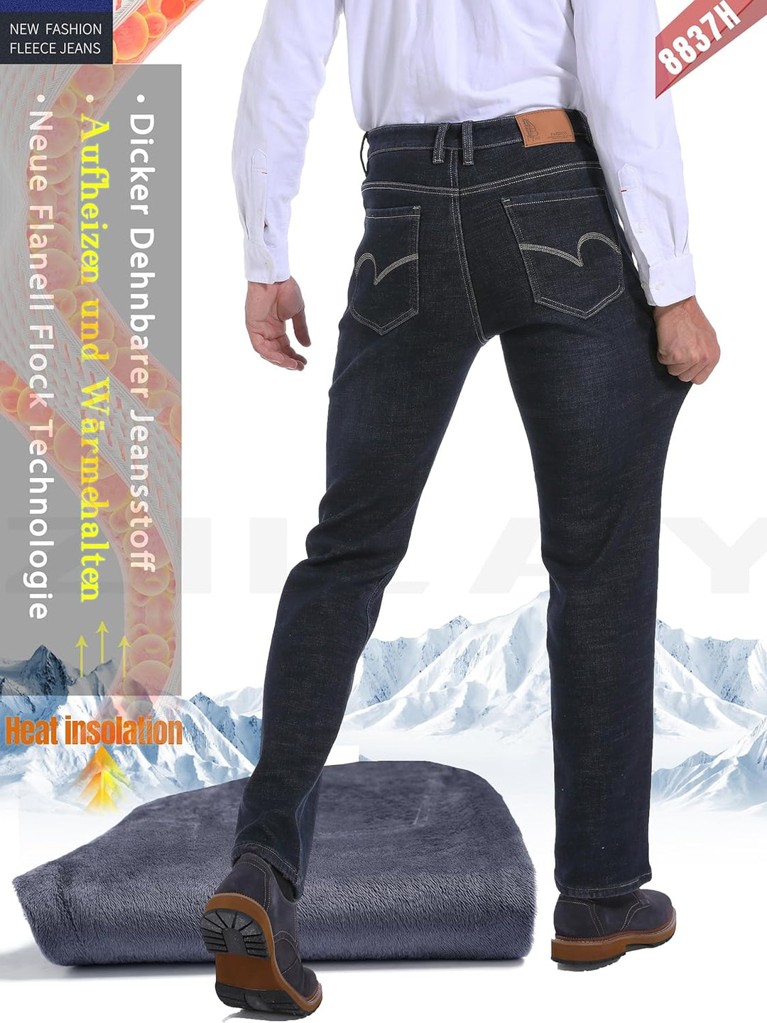 Thermojeans Herren Thermohose Schneehose gefütterte Winterhose Winterjeans mit Fleece gefüttert Hose