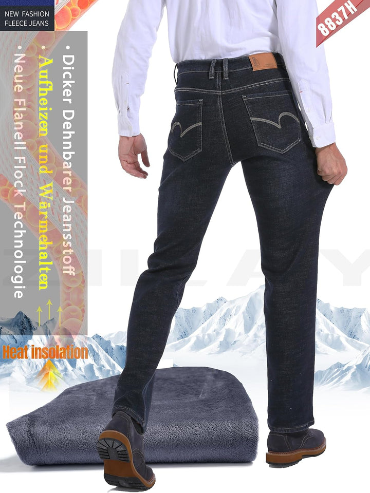Thermojeans Herren Thermohose Schneehose gefütterte Winterhose Winterjeans mit Fleece gefüttert Hose