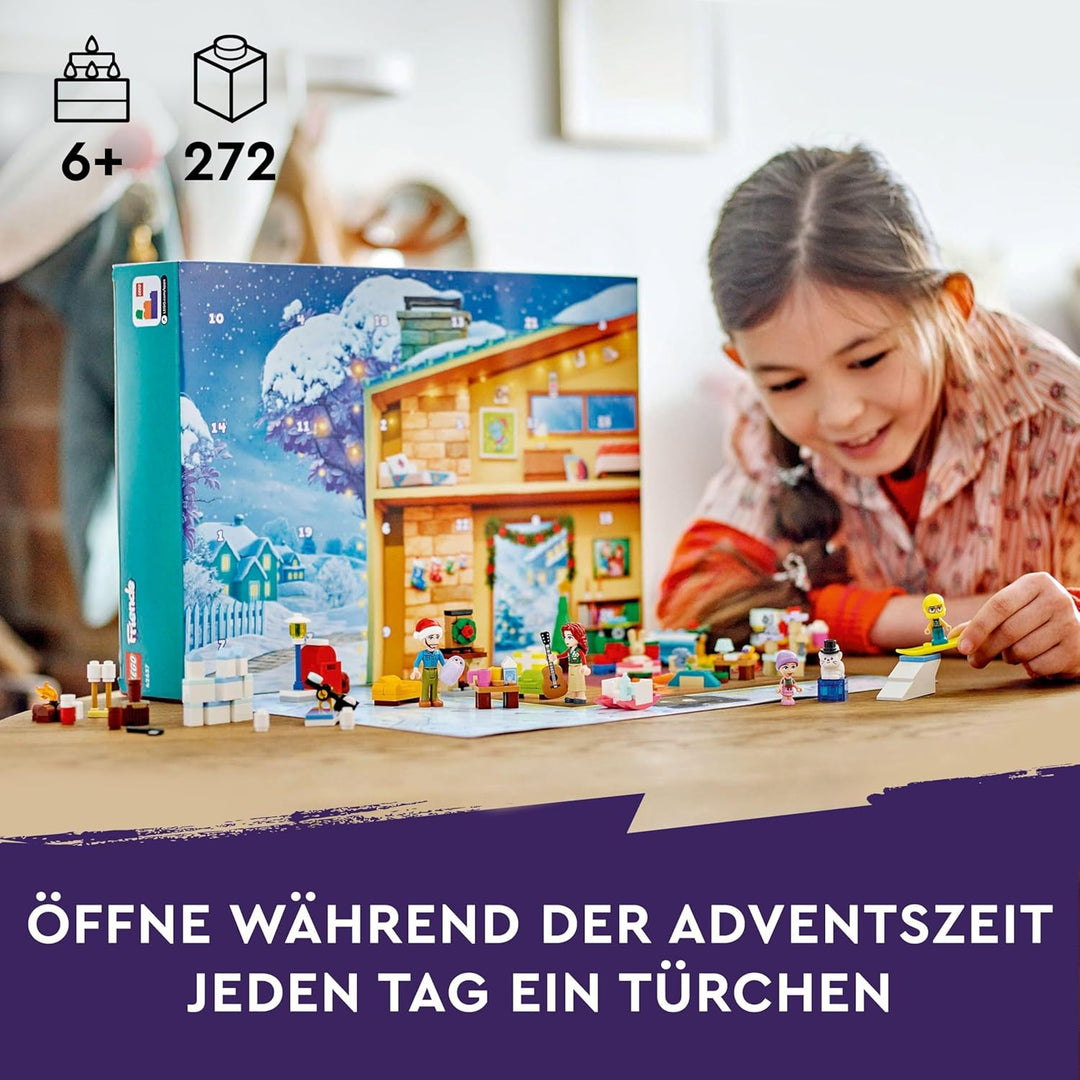 LEGO Friends Adventskalender 2024, vorweihnachtliches Kinderspielzeug mit 5 Charakteren und 3 Tieren