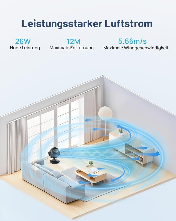 WOWDSGN Ventilator Leise 22dB Mit 6 Stufen & Display - 9-Stunden-Timer, Leistungsstarker 3D Turbo-Lu