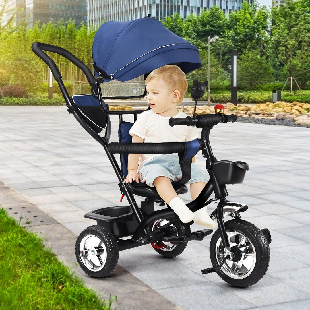 Dreirad 4 in 1 Aveo, Kinderdreirad, Jogger mit Zubehör, Klappbar, Dachfenster, Lenker, Unplattbar-Rä