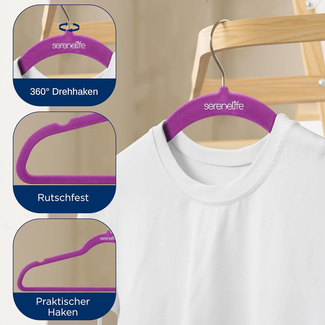SereneLife Kleiderbügel Samt, 200 Stück- Bügel, Hangers- Rutschfest & Platzsparend, Ultradünn mit 36