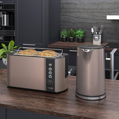 Arendo - Wasserkocher und Toaster SET Edelstahl Beige Wasserkocher 1,5L 40° 100°C Warmhaltefunktion